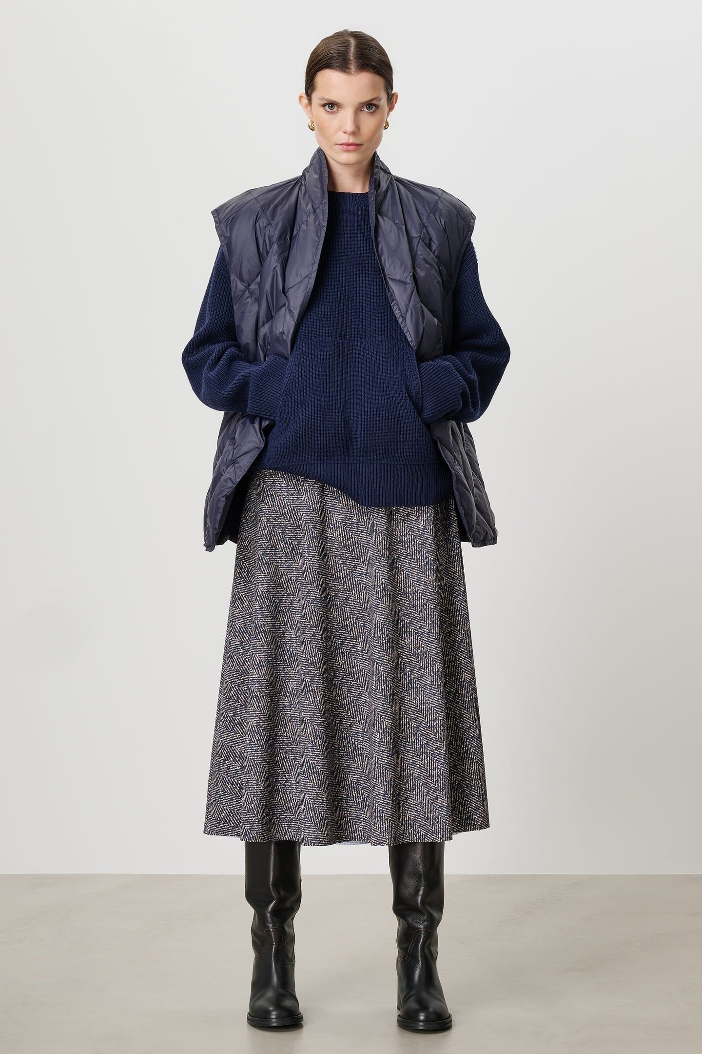 TWEED PRINT SWAN SKIRT INK BLUE 2