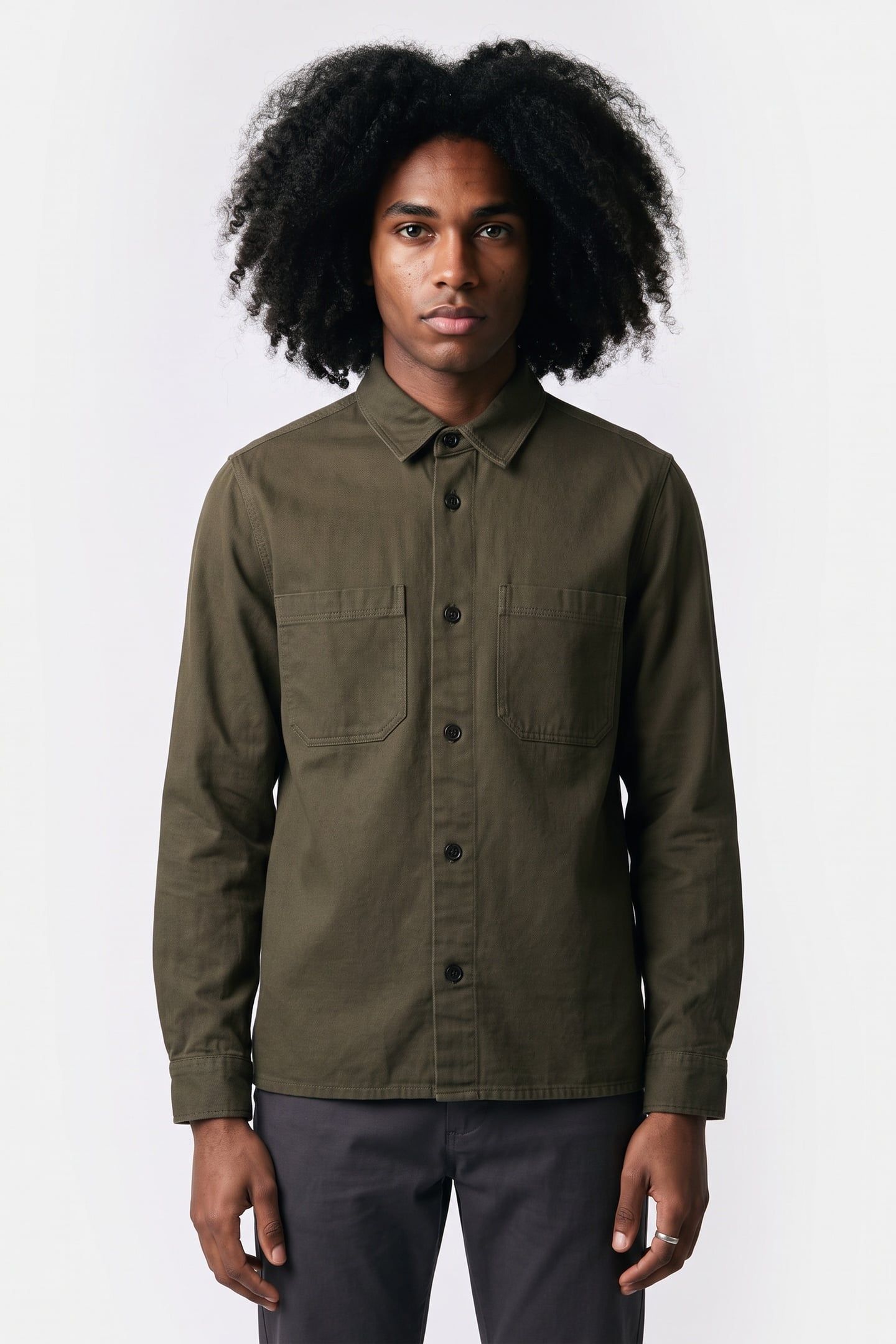 BRYGGE LOOSE TWILL OVERSHIRT KHAKI 1