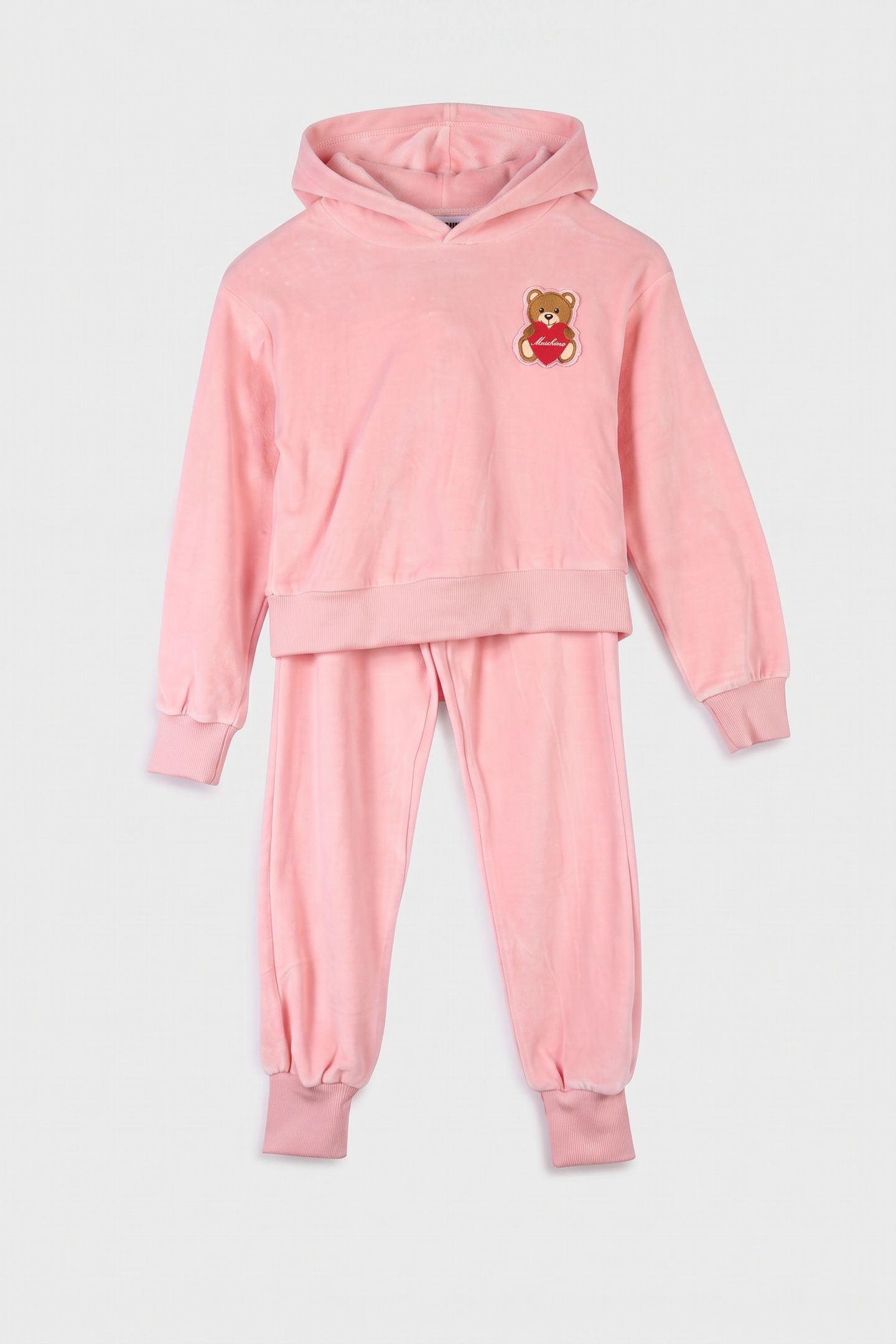 GIRL'S HEART TEDDY BEAR FLEECE JUMPSUIT SET PINK 2