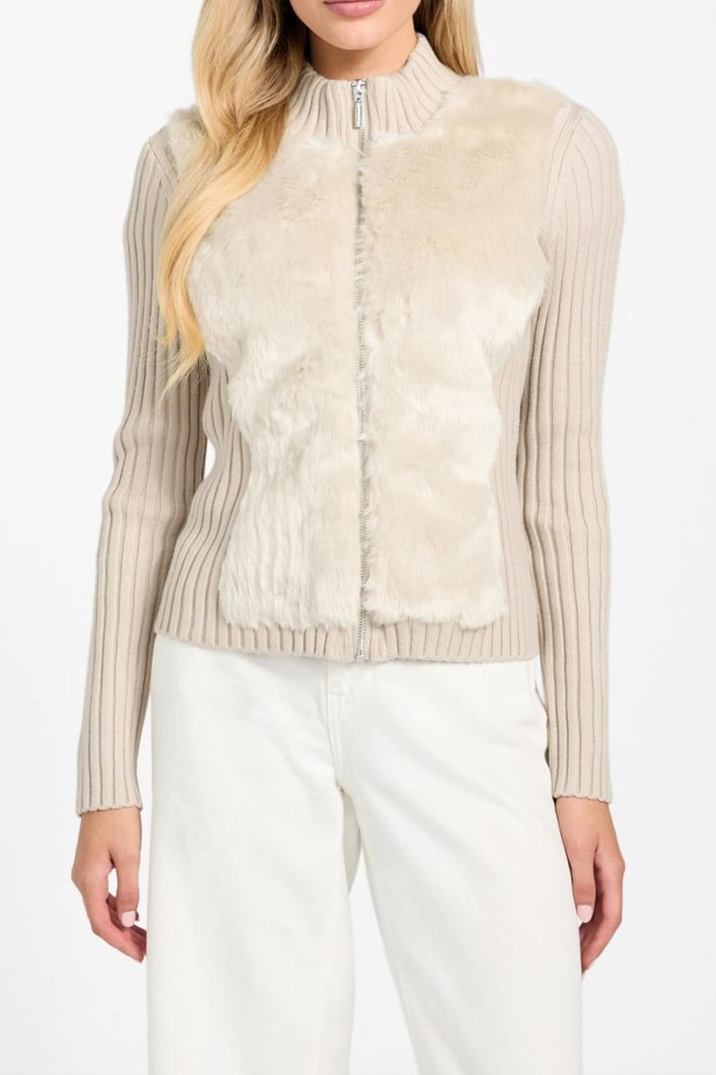 LS FUR MIX ZIP FRNT PEARL OYSTER MULTI 1