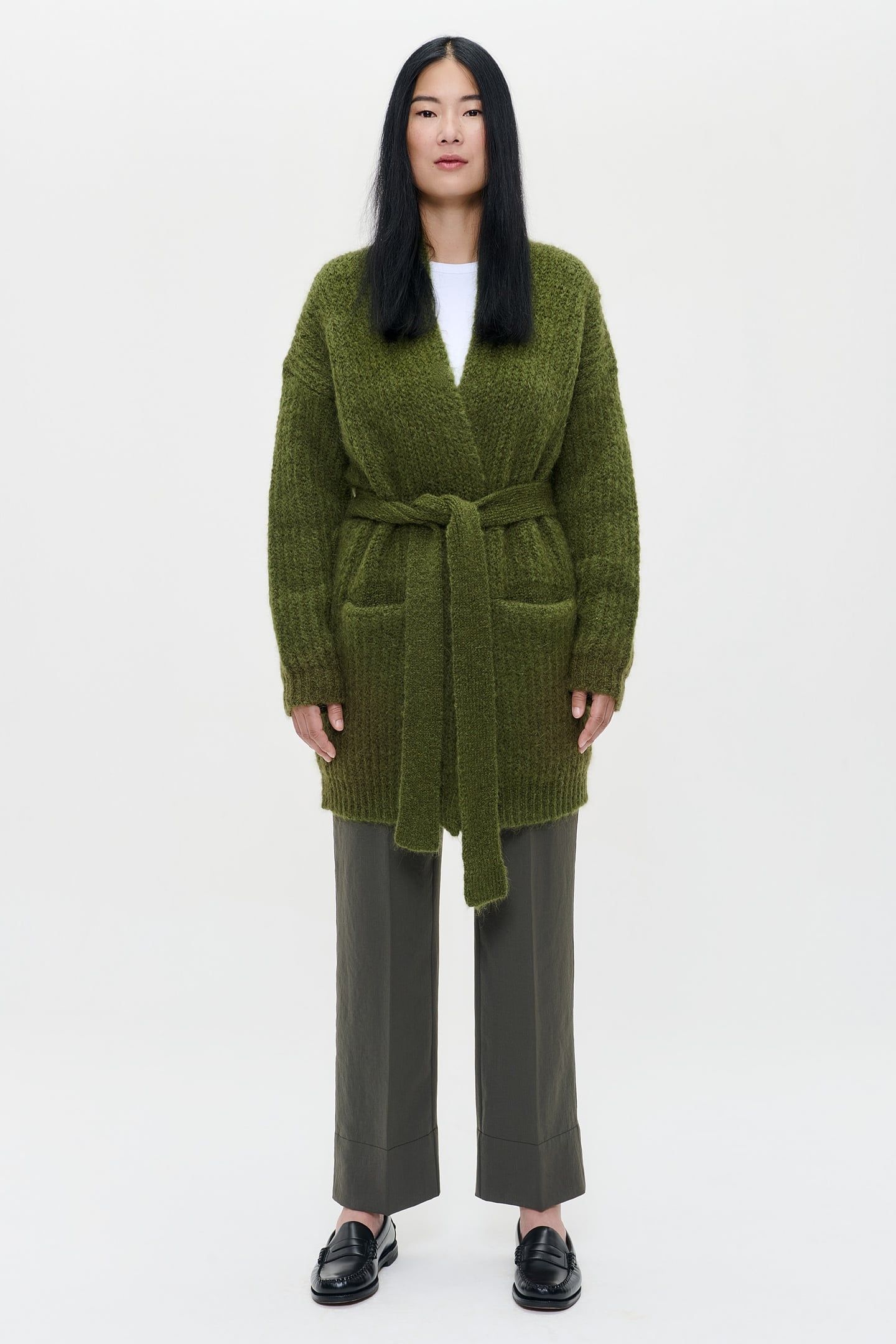 MOHAIR MIX LONG CARDI COAT HERB GREEN 1