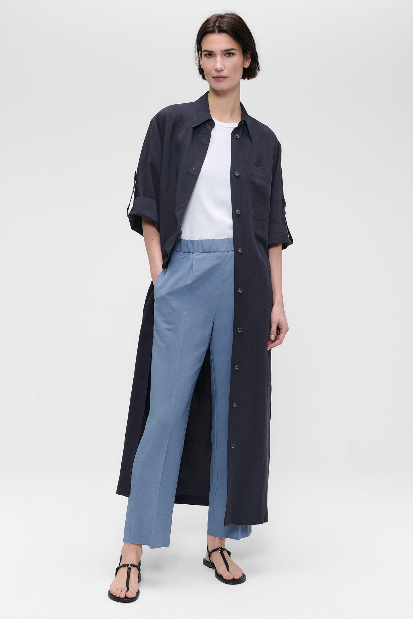 FINE LINEN VISC SHIRT DRESS SLATE 3