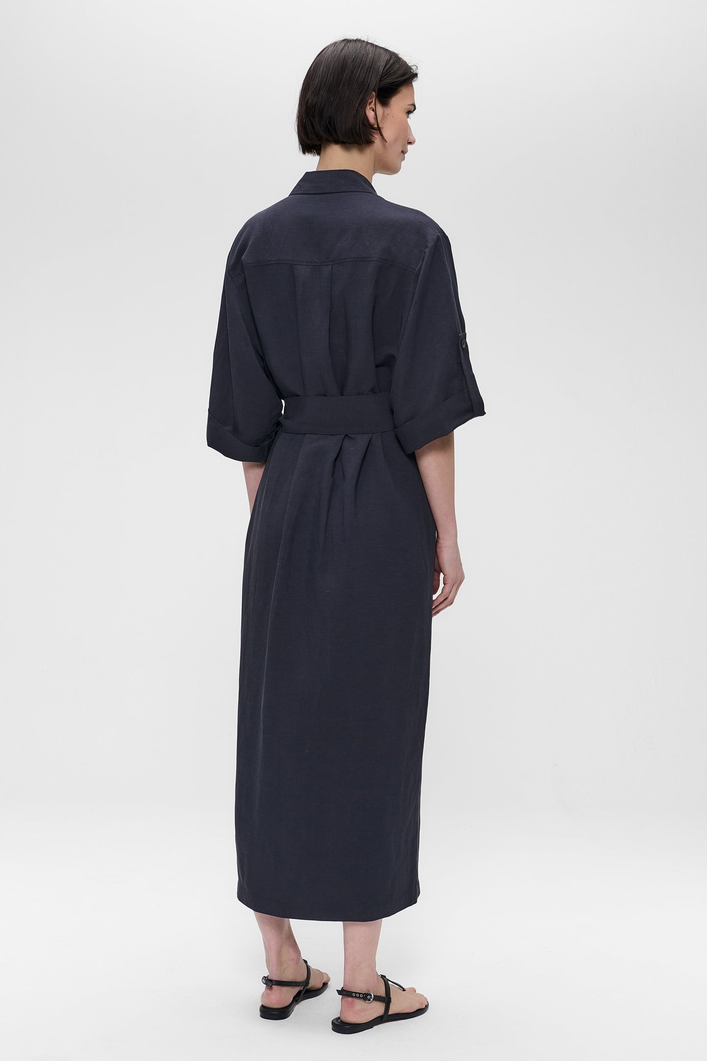 FINE LINEN VISC SHIRT DRESS SLATE 4