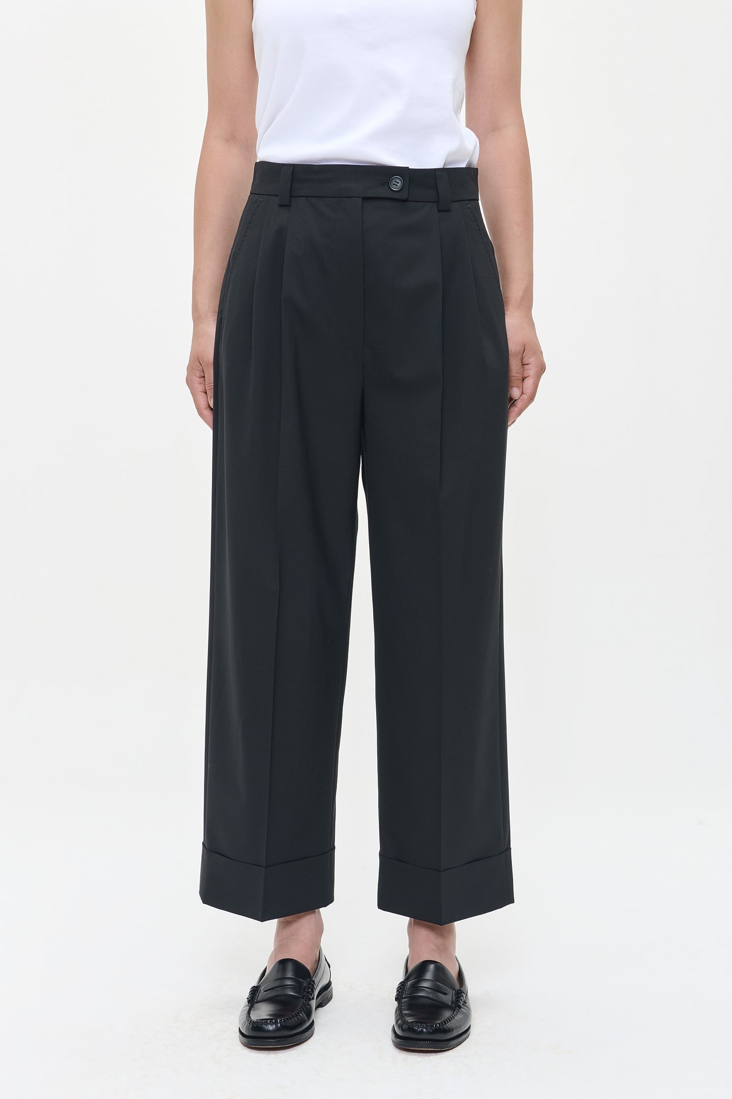 TROPICAL WOOL STRAIGHT PANTS BLACK 1