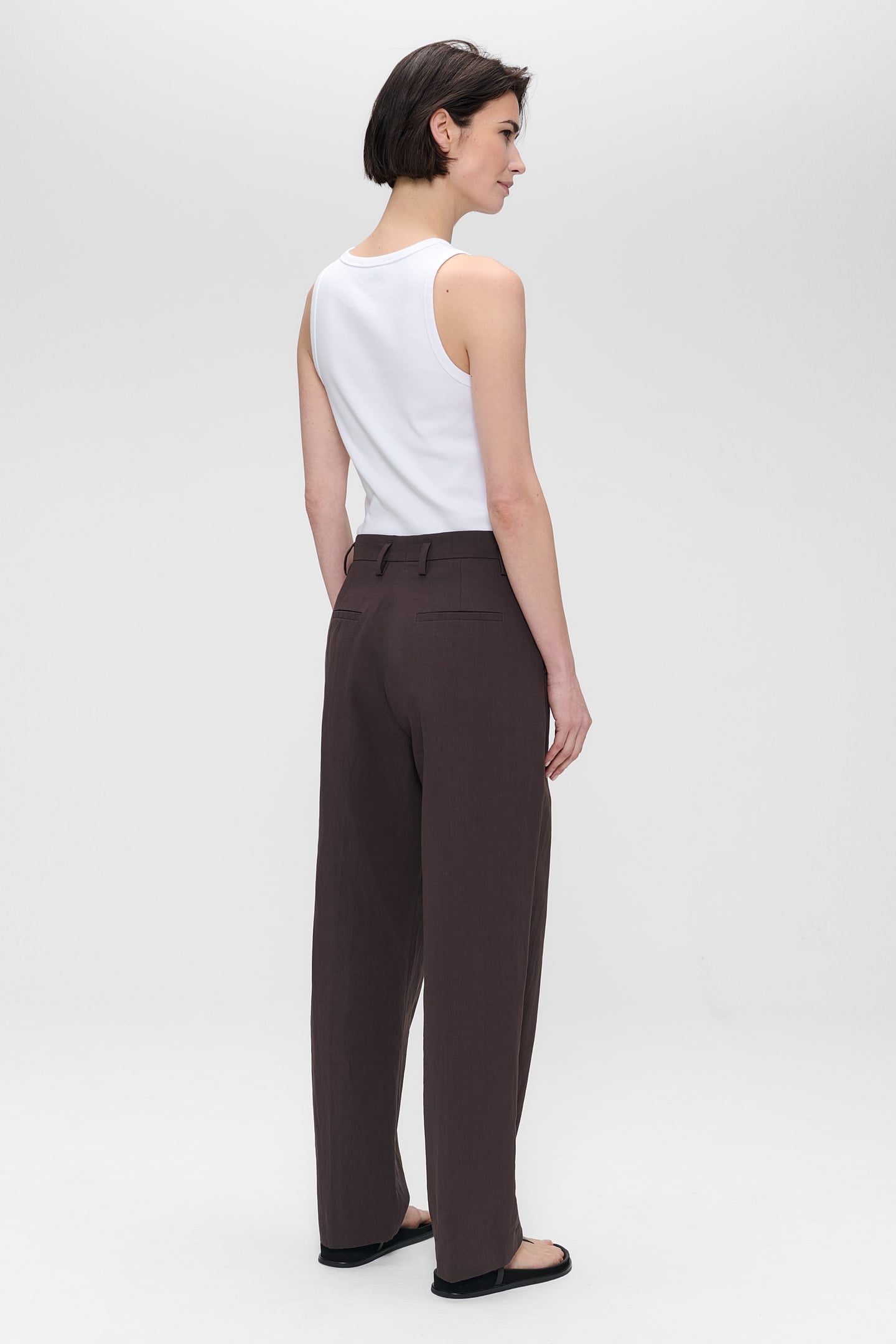 COTTON LINEN DAVIS PANTS DEEP BROWN 2