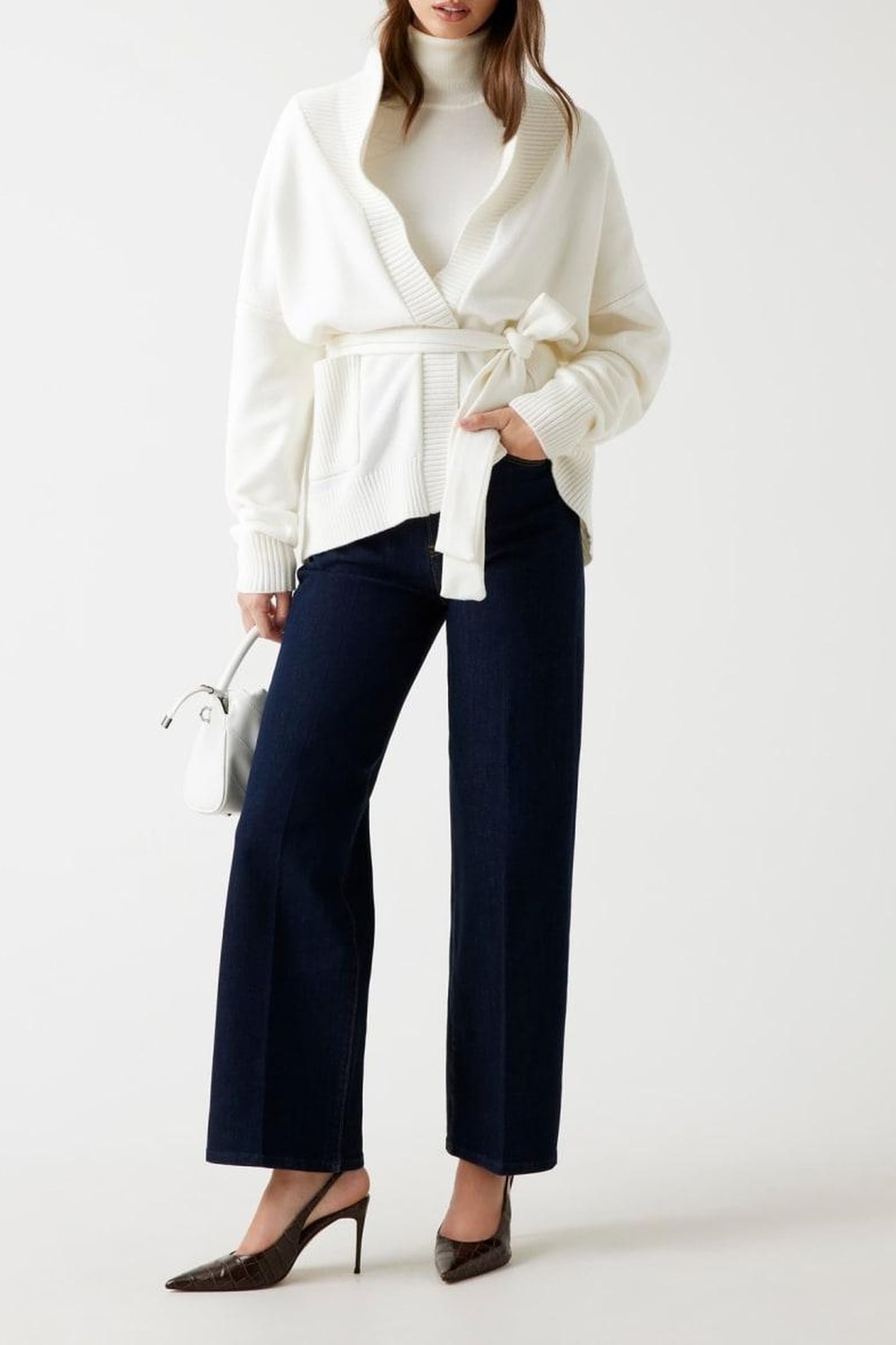 LS BELTED CARDI SWTR CREAM WHITE 1