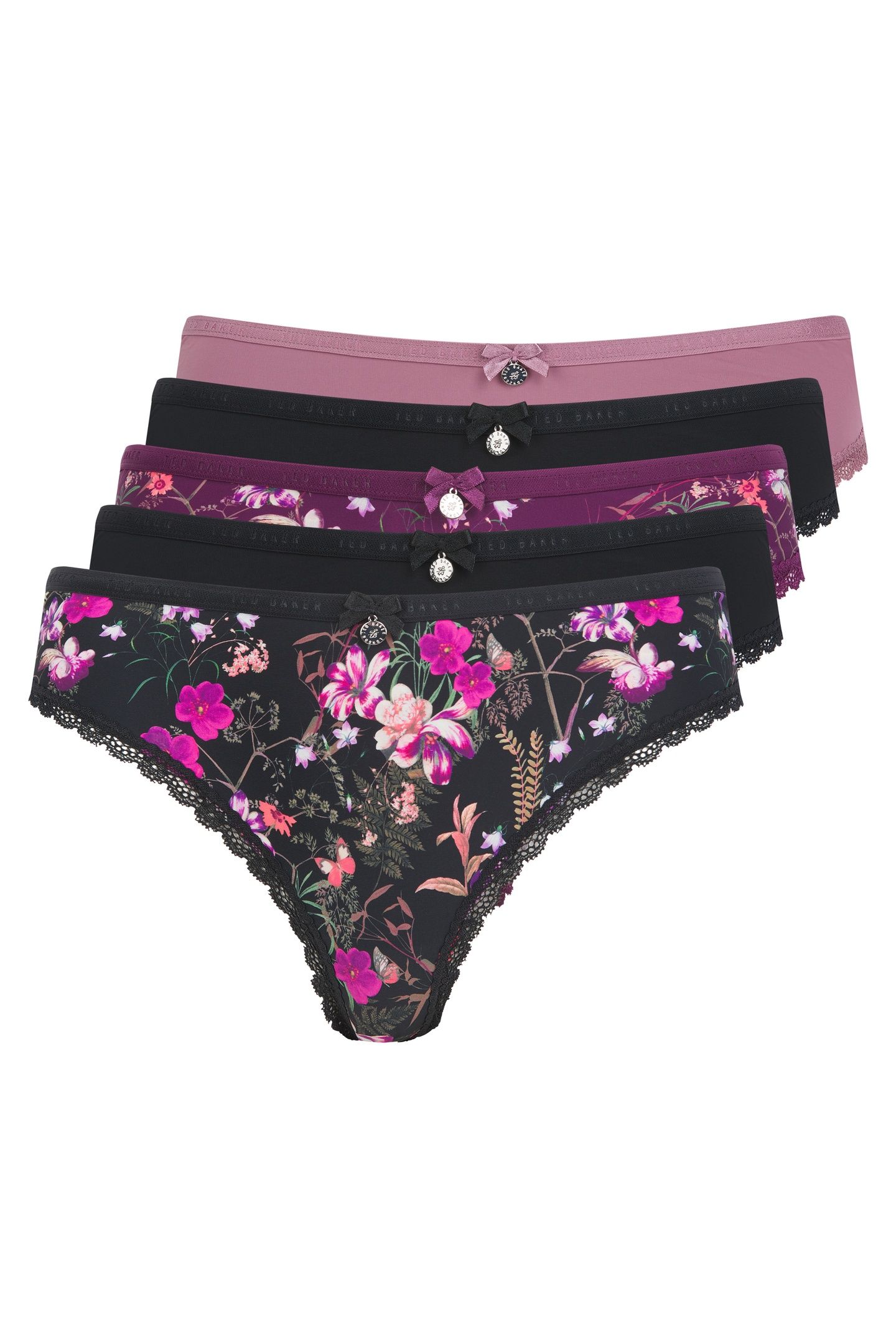TANSY 5 PACK BRIEF BLACK/BLACK PRINT/WISTFUL MAUVE/DARK PURP 7