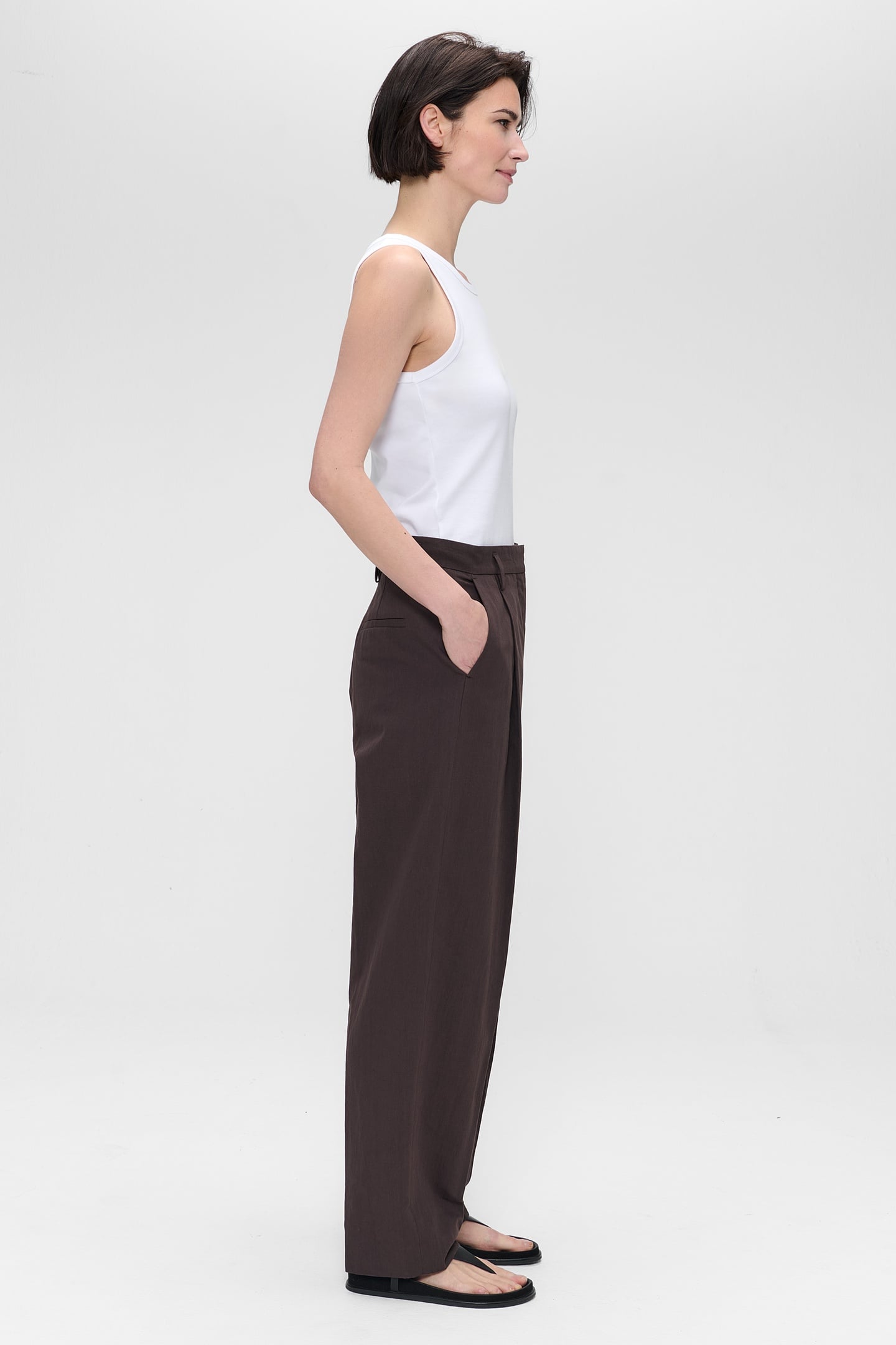 COTTON LINEN DAVIS PANTS DEEP BROWN 3