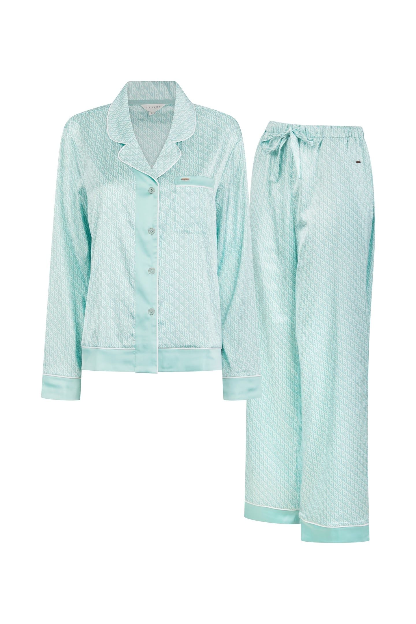 FERN 1PK MONOGRAM TB TRADITIONAL SATIN PJ SET AQUIFER PRINT 3