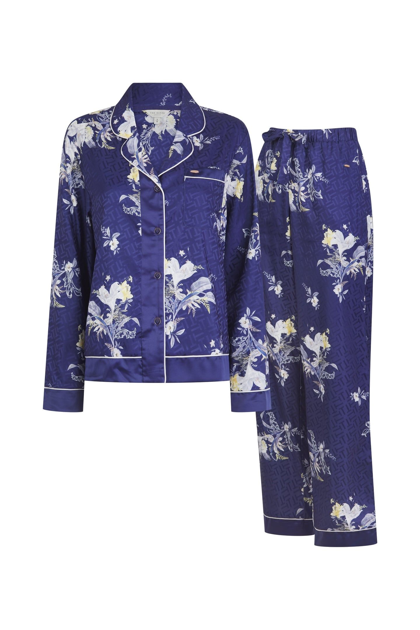 SKY 1PK JQD & PRINT TRADITIONAL SATIN PJ SET NAVY BLUE 4