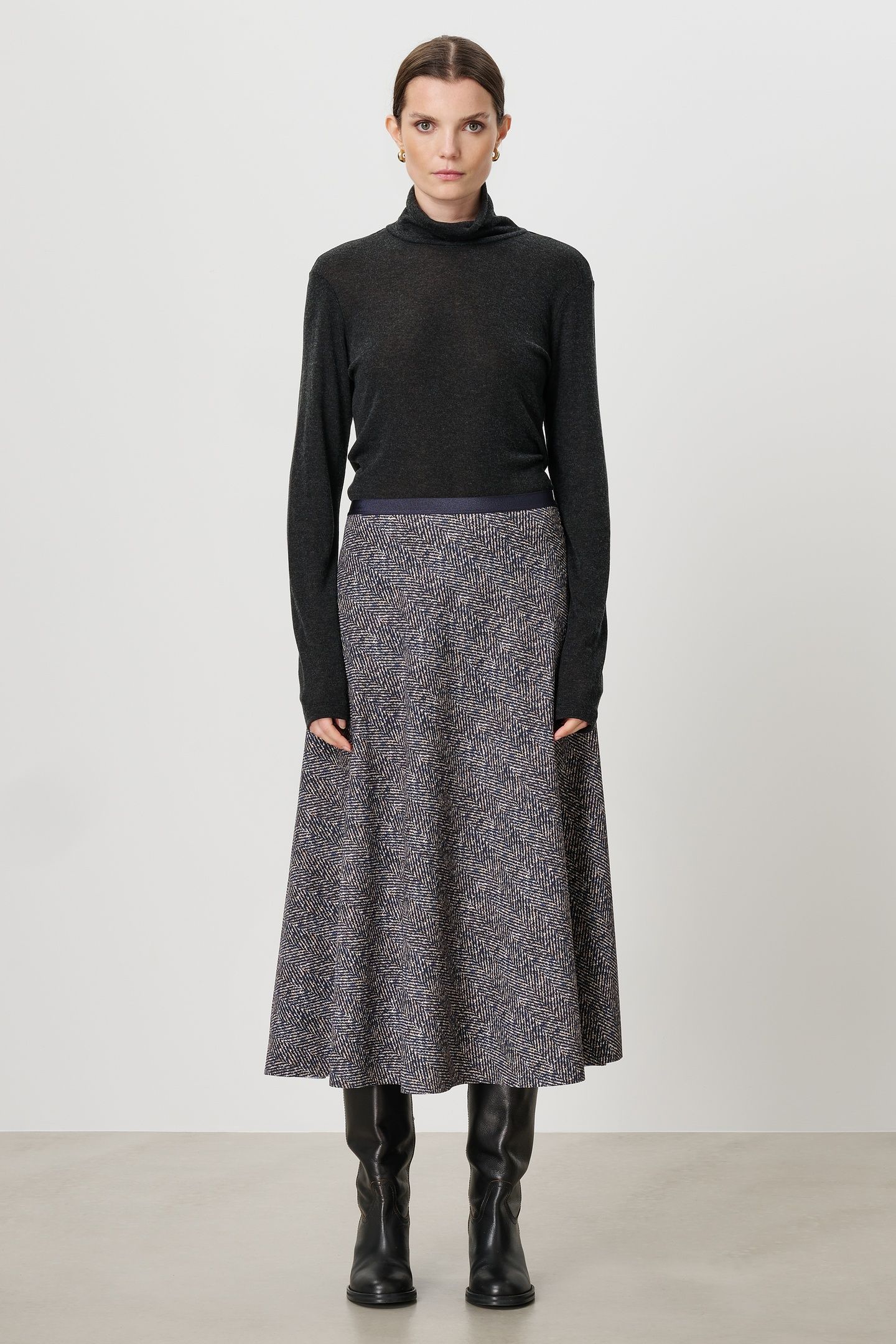 TWEED PRINT SWAN SKIRT INK BLUE 1