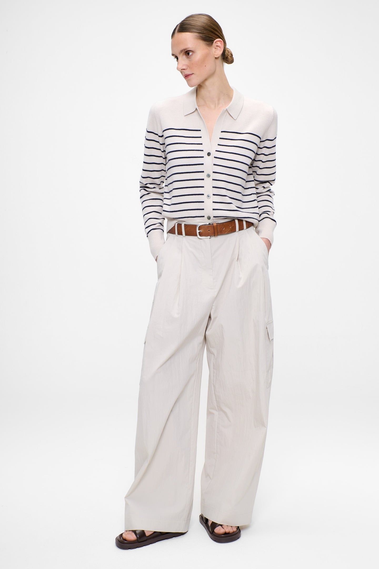 CASHMERE BLEND POLO CARDIGAN OFF WHITE/MIDNIGHT BLUE 2