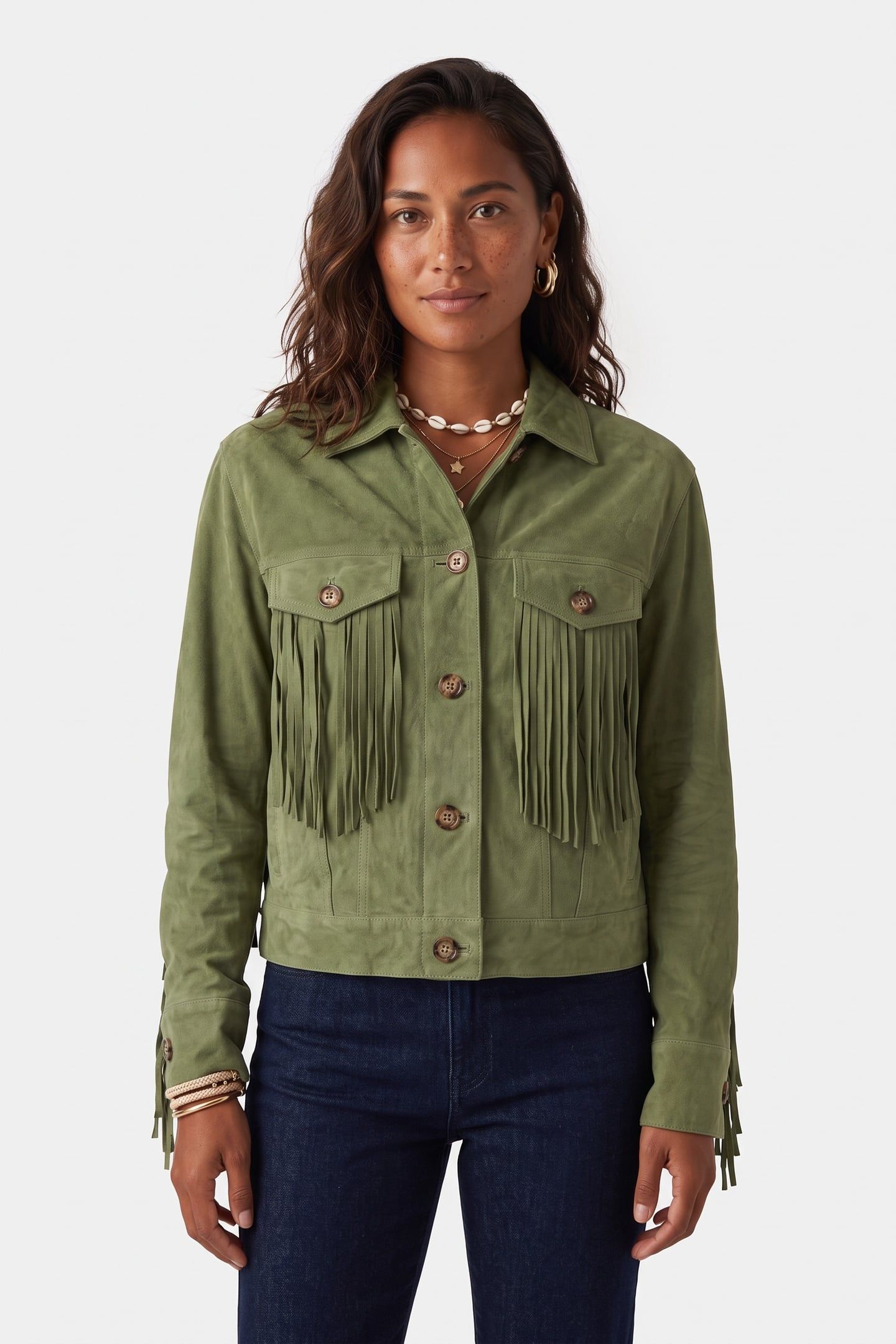 SUEDE JACKET WITH FRINGES GREEN 1