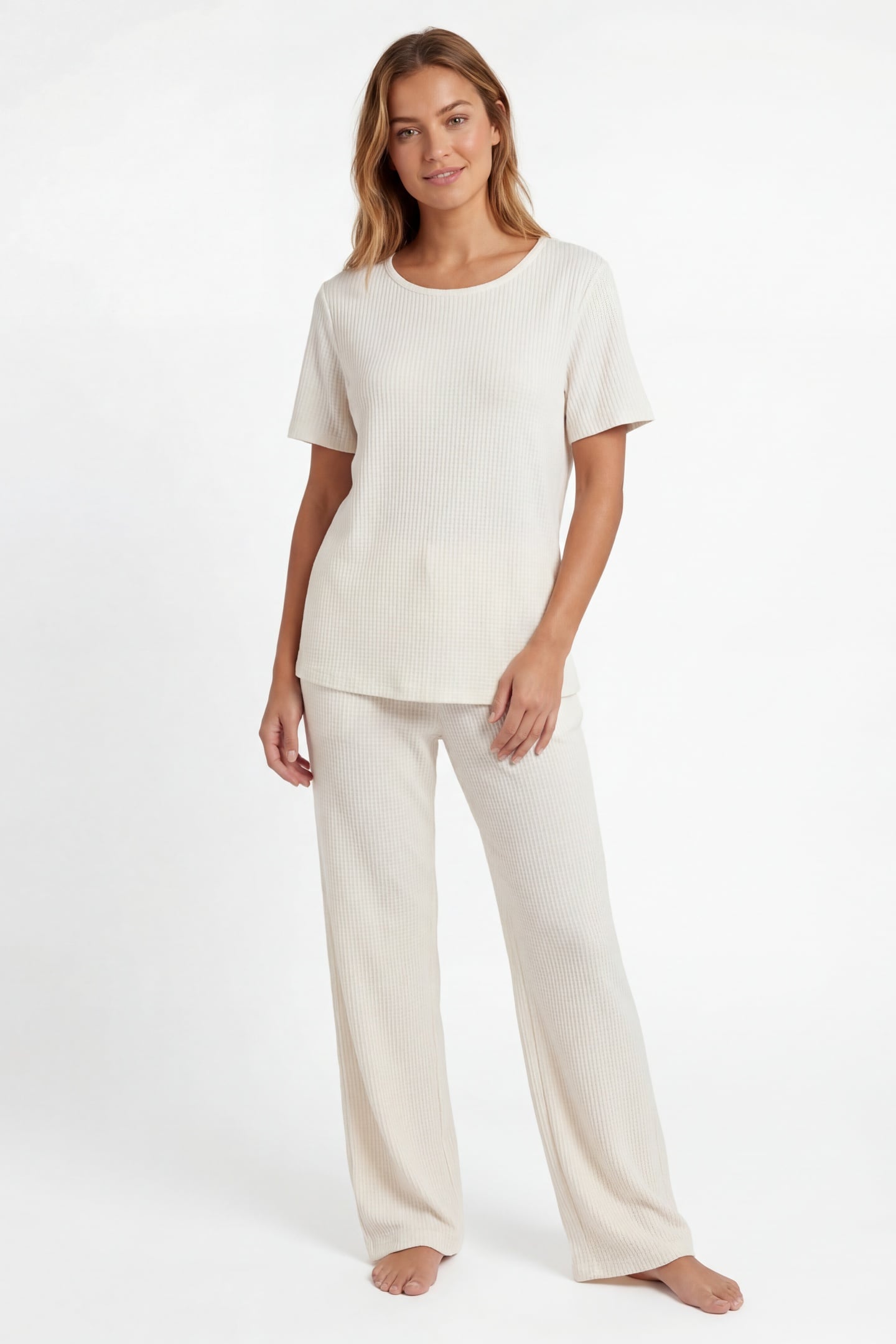 MEADOW JERSEY TRADITIONAL PJ SET ANTIQUE WHITE MARL 1