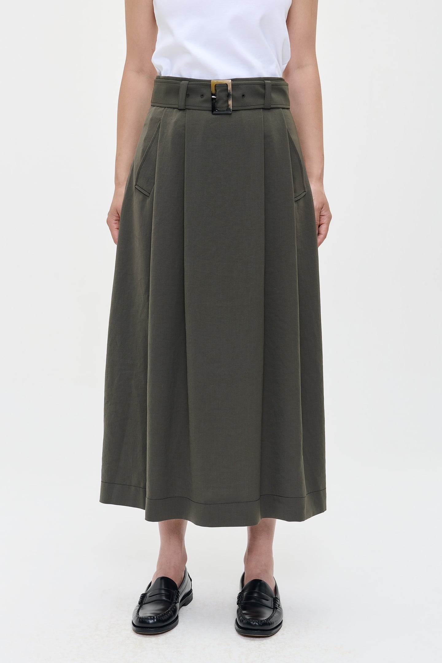 JAPANESE CREPE PLEATED SKIRT GREEN KELP 3