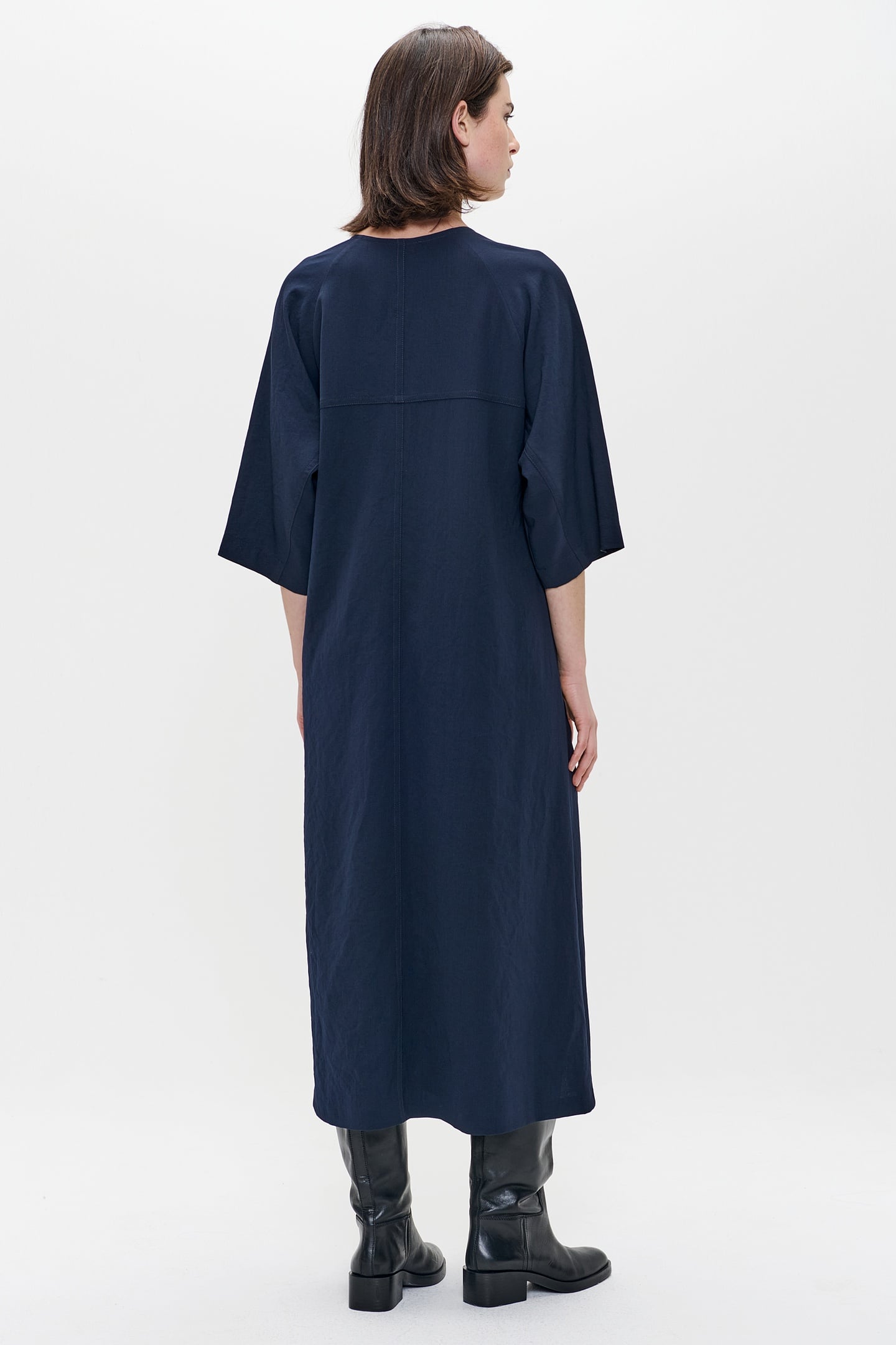 JAPANESE CREPE V-NECK DRESS MIDNIGHT BLUE 4