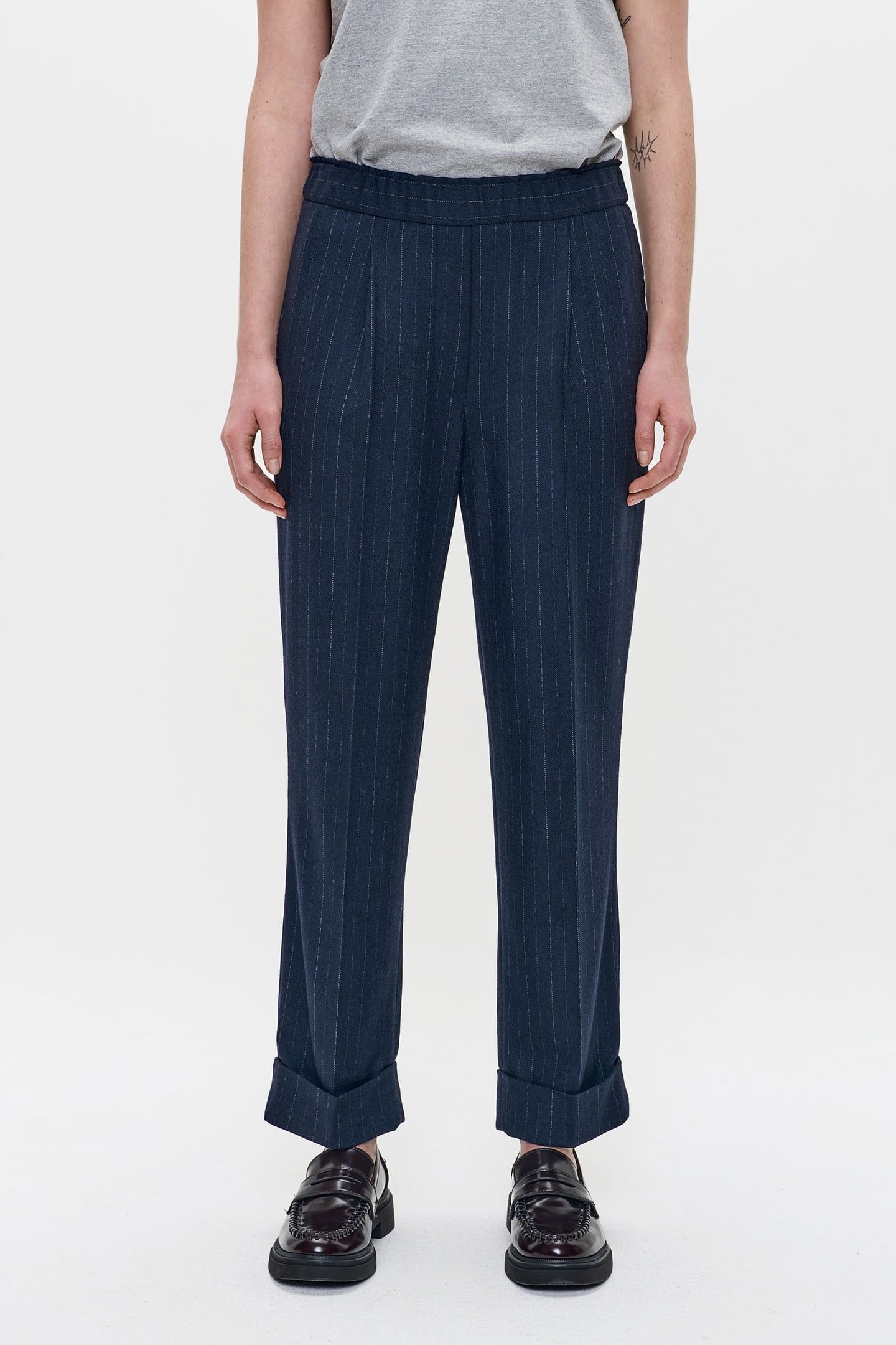 PIN STRP SEATTLE TURNUP PANTS MIDNIGHT BLUE 3
