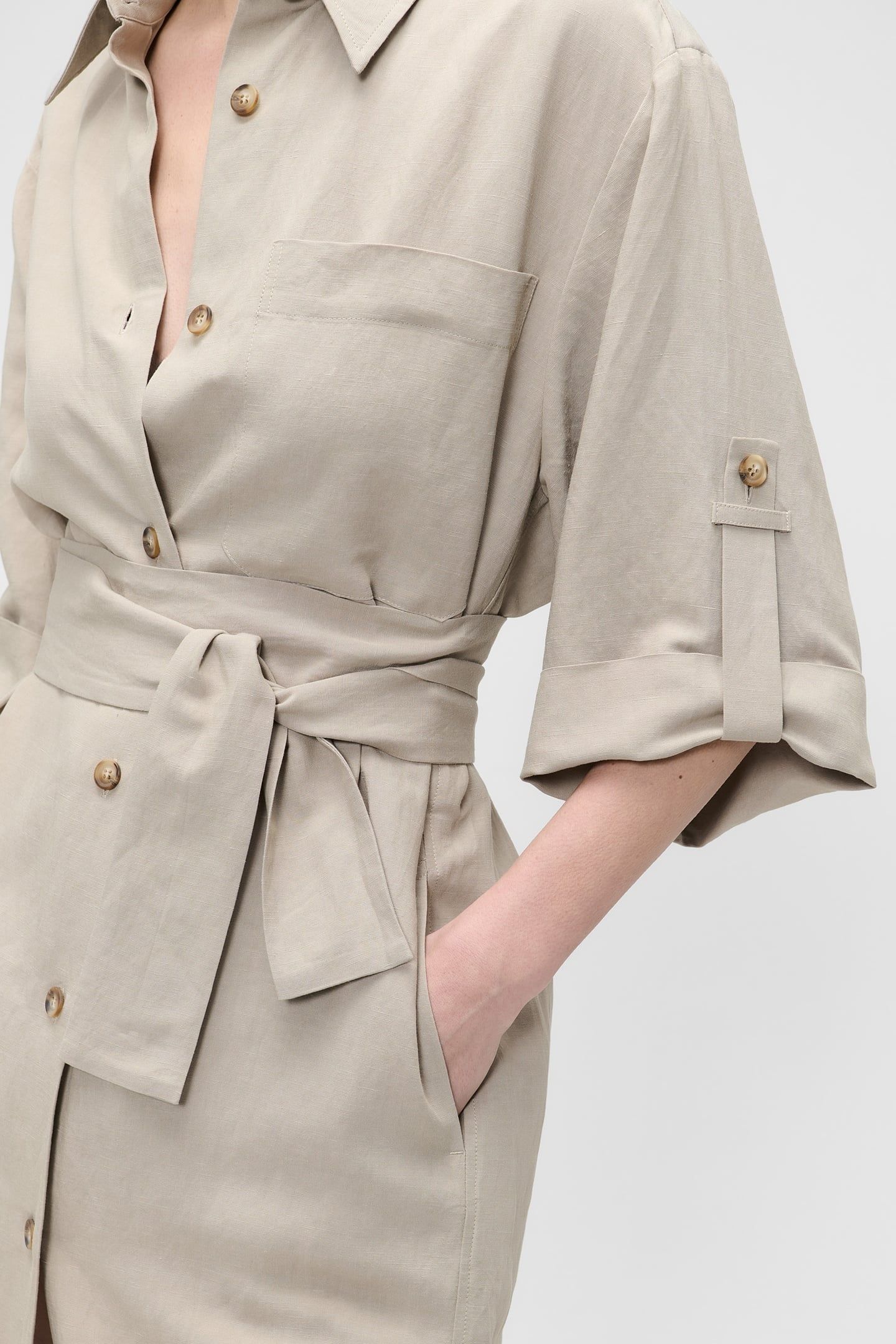 FINE LINEN VISC SHIRT DRESS GREEN KHAKI 4