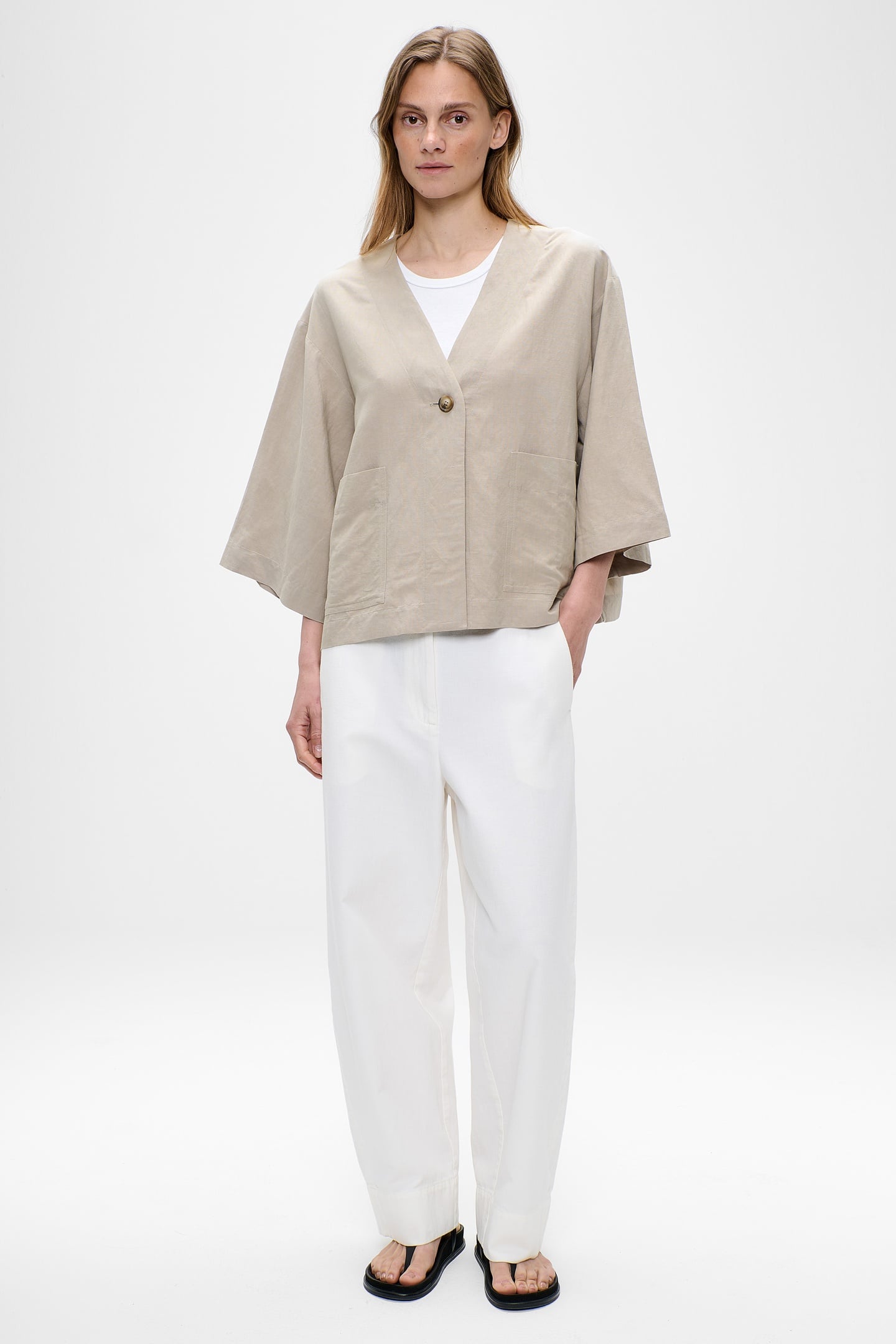 FINE LINEN VISC SHIRT JACKET GREEN KHAKI 2