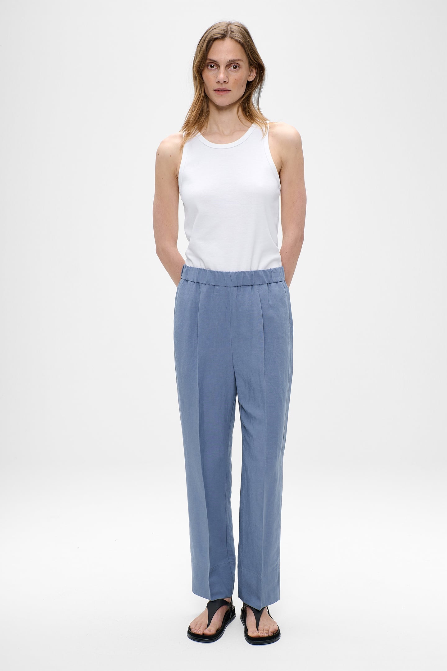 FINE LINEN VISC SYDNEY PANTS EVEREST BLUE 1