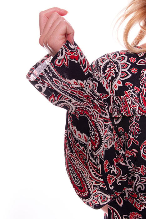 VANESSA PAISLEY MINI RUFFLE DRESS BLACK 3