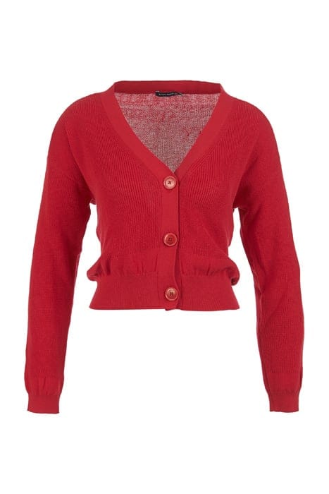 SHORT FANCY V-NECK CARDIGAN RED 1