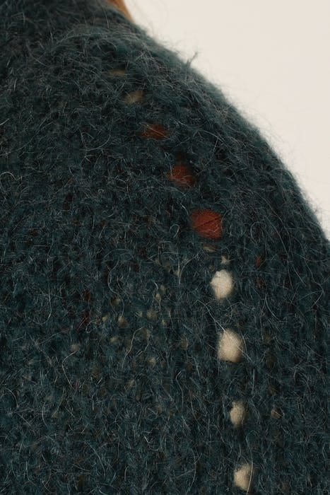 LOOSE V-NECK AJOUR CARDI LS GREEN 5