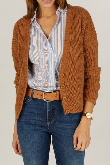LOOSE V-NECK AJOUR CARDI LS BROWN 2