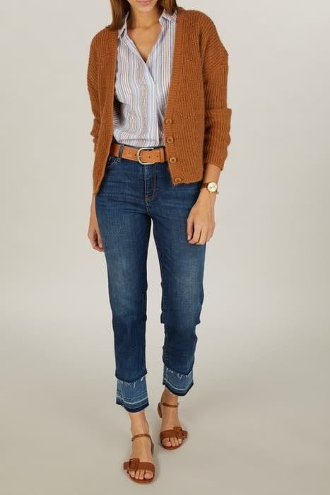 LOOSE V-NECK AJOUR CARDI LS BROWN 5