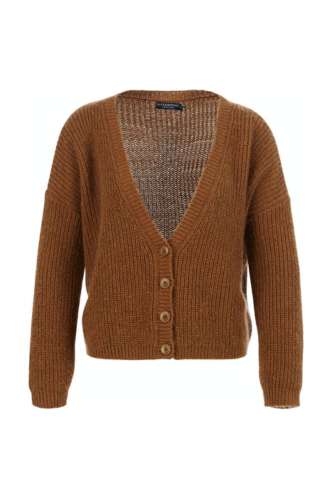 LOOSE V-NECK AJOUR CARDI LS BROWN 1