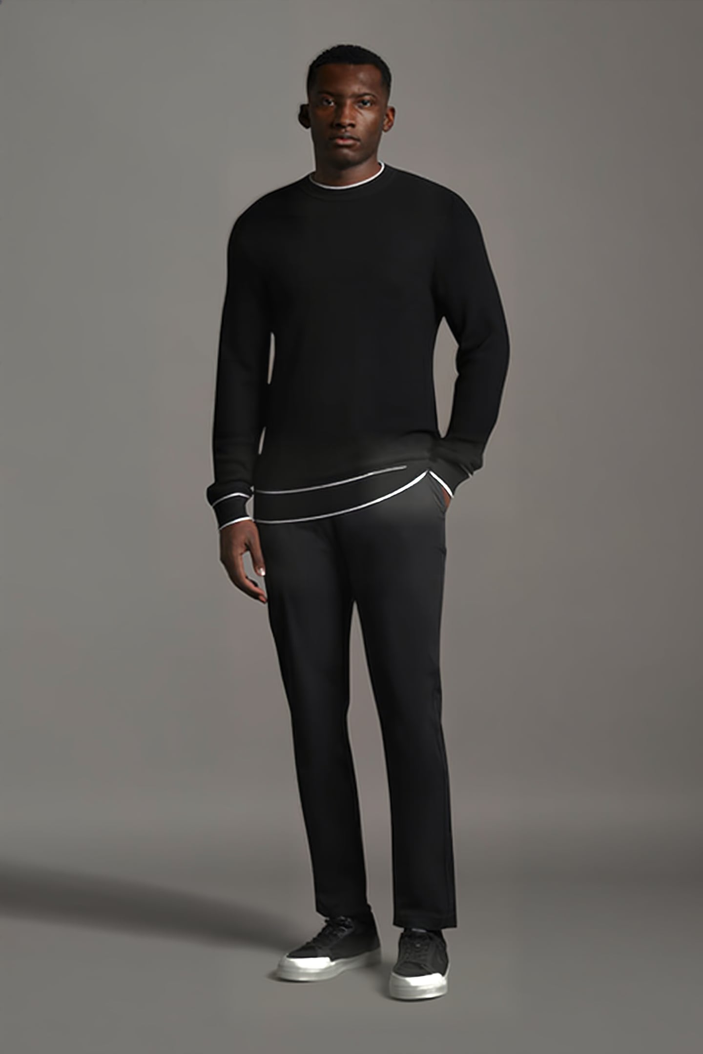 BLACK EAGLE TEXTURE KNIT CREW NECK JET BLACK 4