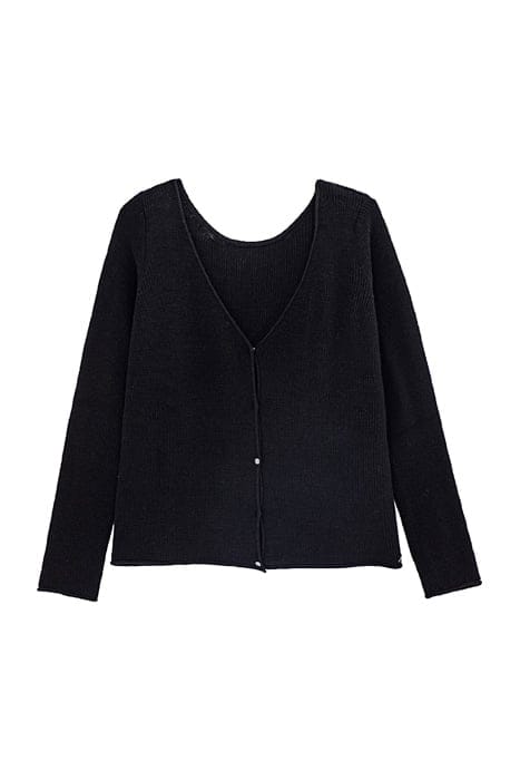 BLACK HAIRY DECORATIVE REVERSIBLE CARDIGAN BLACK 1