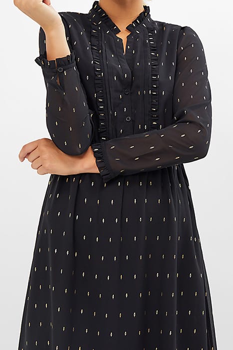 BLACK GOLD FOIL FLOWER PRINT LONG DRESS 2