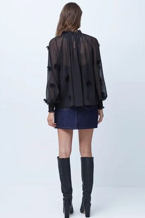 AZIZA LACE APPLQD FLRL SHR TOP BLACK 4