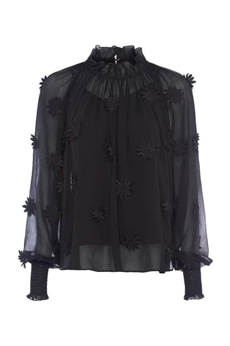 AZIZA LACE APPLQD FLRL SHR TOP BLACK 1