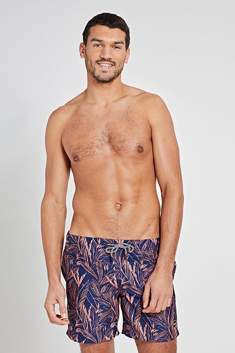 MEN SWIMSHORT SCRATCHED LEAVES NEON ORANGE 1