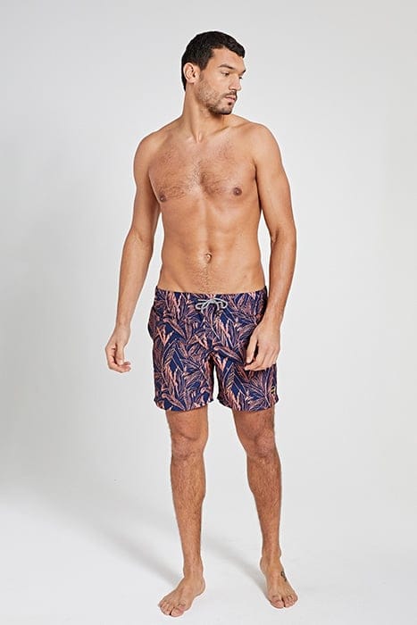 MEN SWIMSHORT SCRATCHED LEAVES NEON ORANGE 3