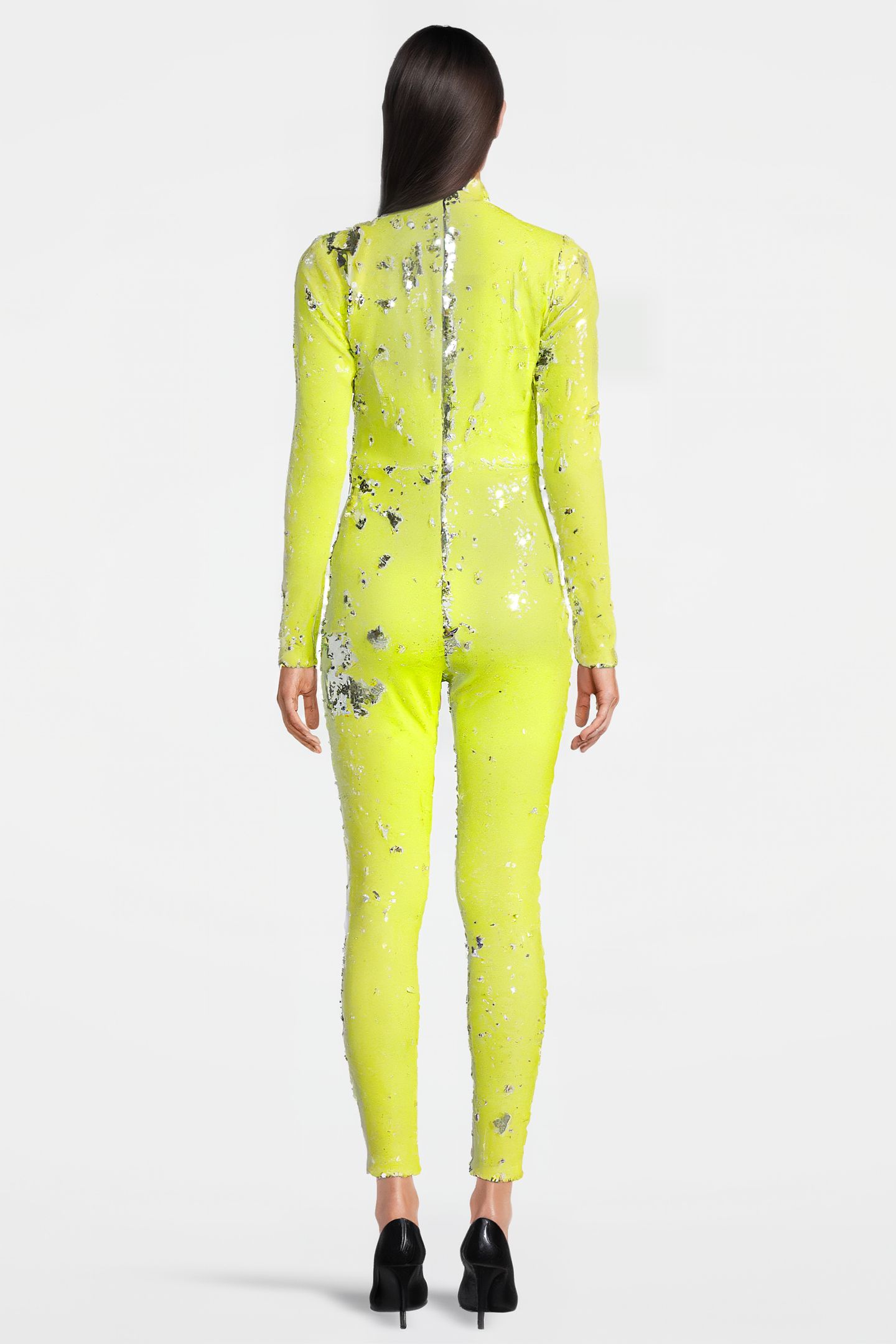 WOMEN'S SEQUIN BODYCON OVERALL NEON YELLOW 2