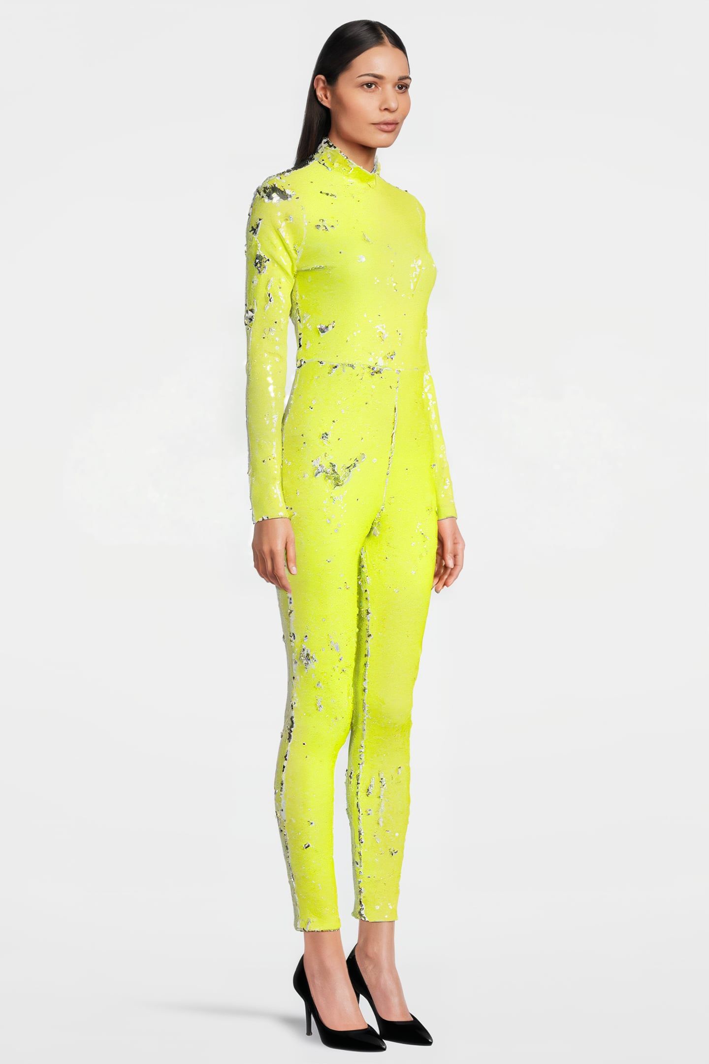 WOMEN'S SEQUIN BODYCON OVERALL NEON YELLOW 3