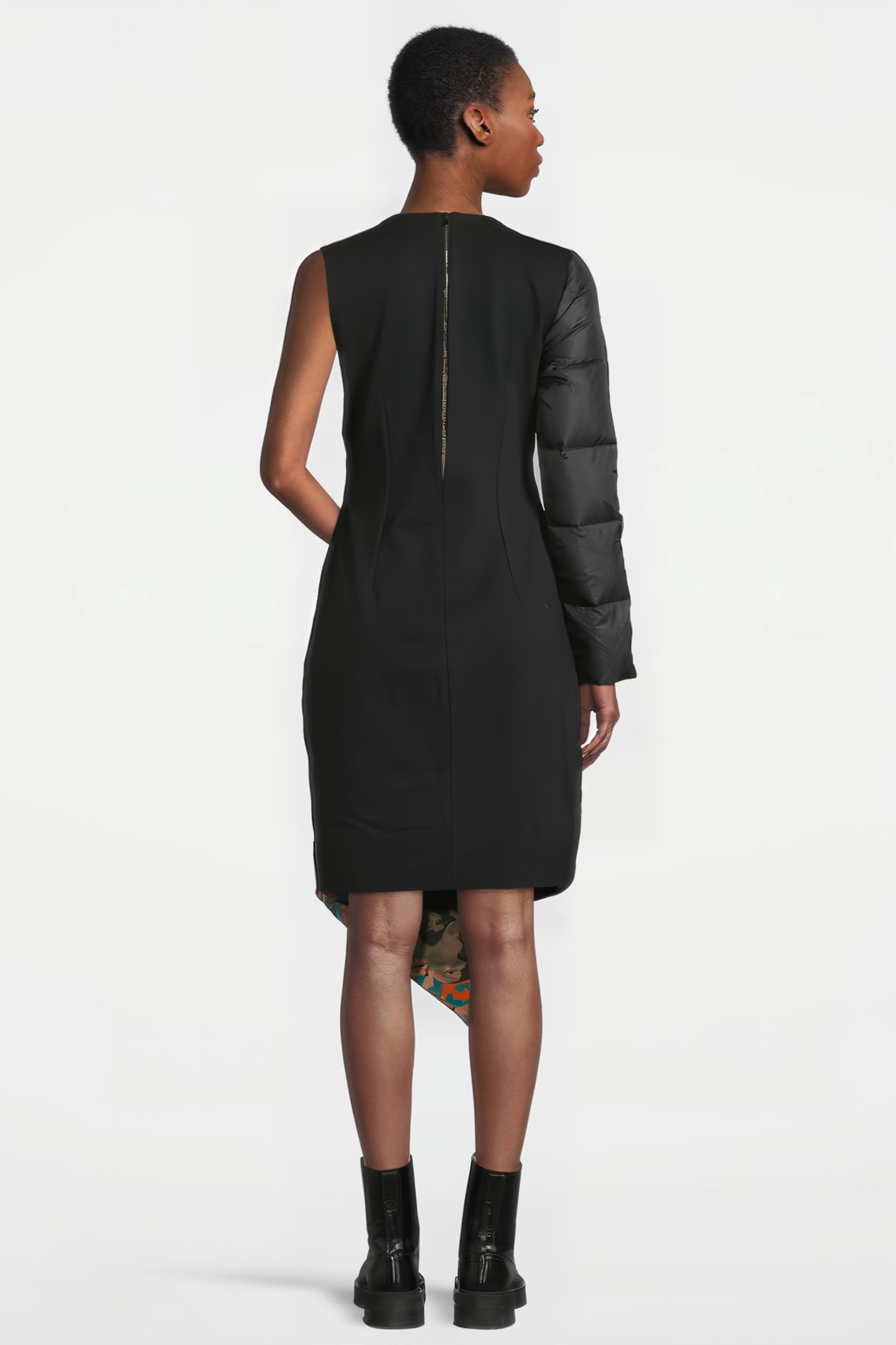 WOMEN'S ONE SLEEVE DOWN DRESS BLACK, CAMOU PRINT 2
