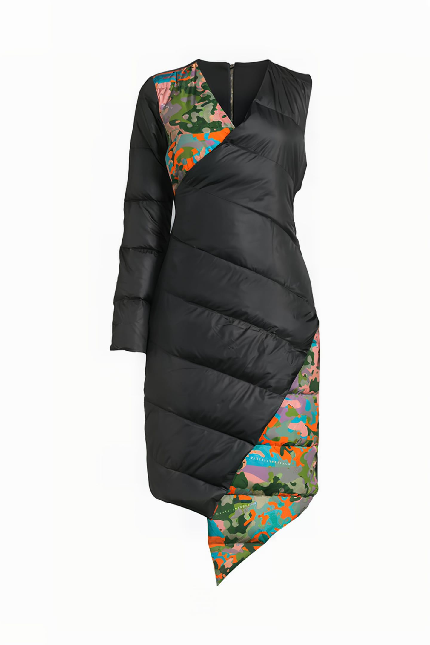 WOMEN'S ONE SLEEVE DOWN DRESS BLACK, CAMOU PRINT 6
