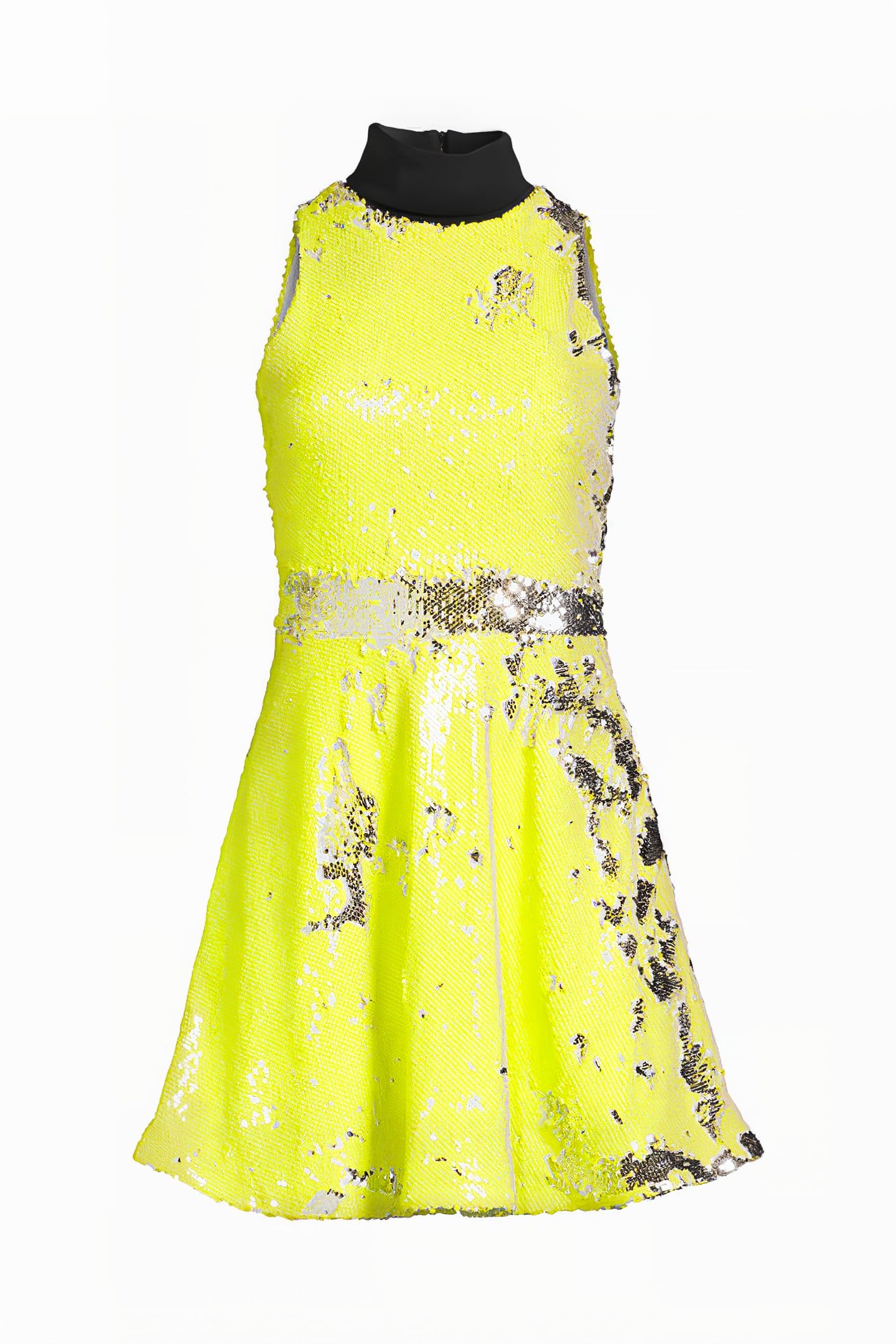 WOMEN'S SHORT SLEEVELESS SEQUIN DRESS WITH VELVET COLLAR YEL 6