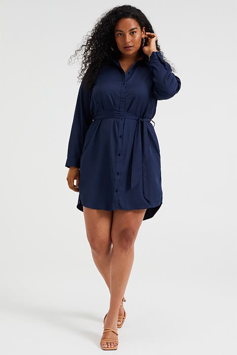 LADIES SHIRT DRESS WITH PATTERN AND TIE BELT - CURVE DARK 2