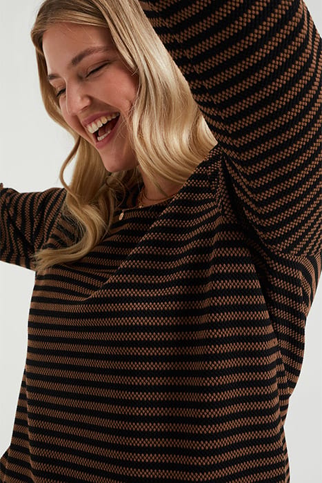 DAMES GESTREEPTE SWEATER MET STRUCTUUR - CURVE CINNAMON BROW 5