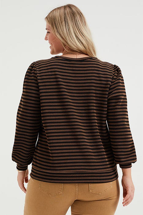 DAMES GESTREEPTE SWEATER MET STRUCTUUR - CURVE CINNAMON BROW 3