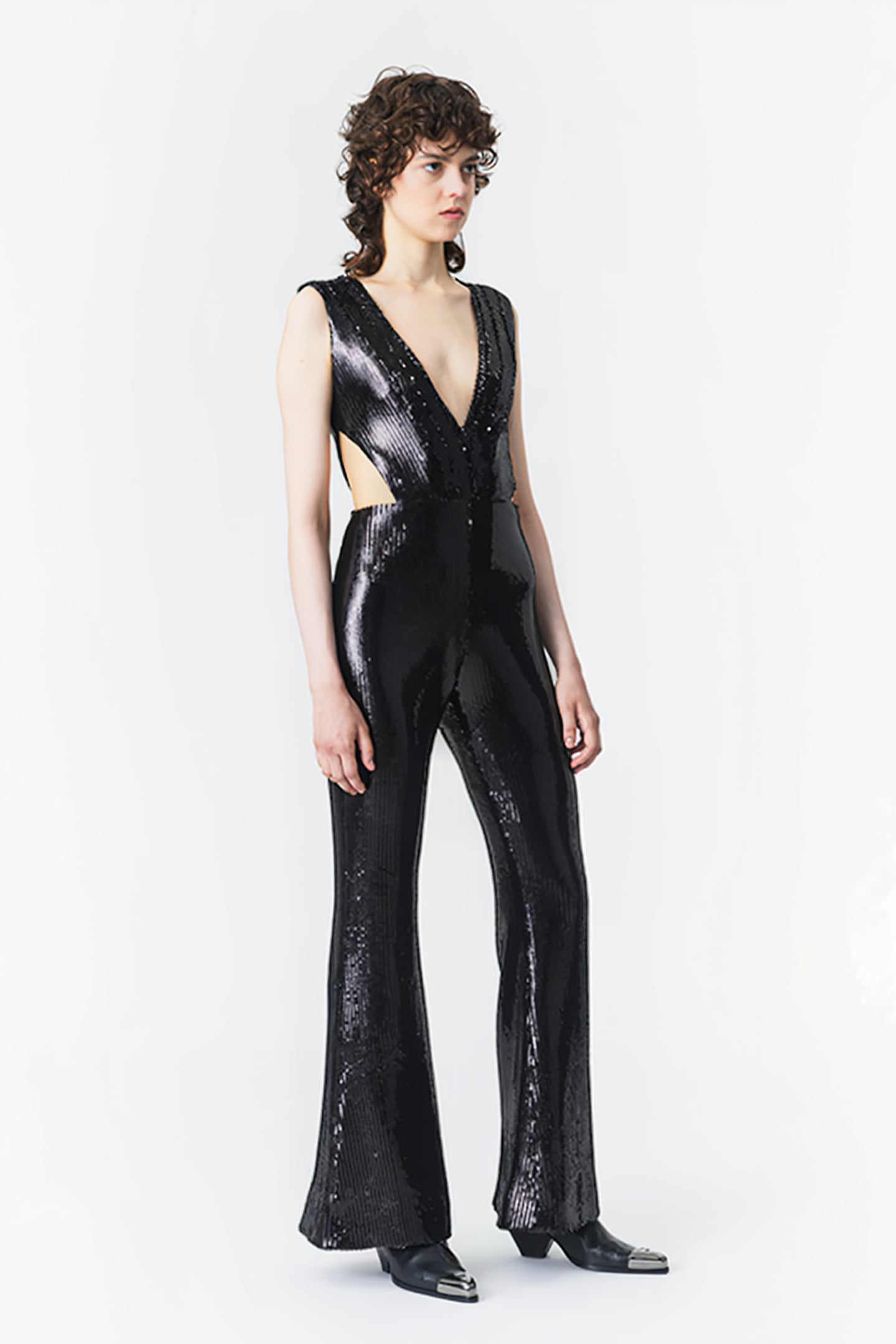 WOMEN‘S SEQUIN CUT-OUT OVERALL BLACK 3