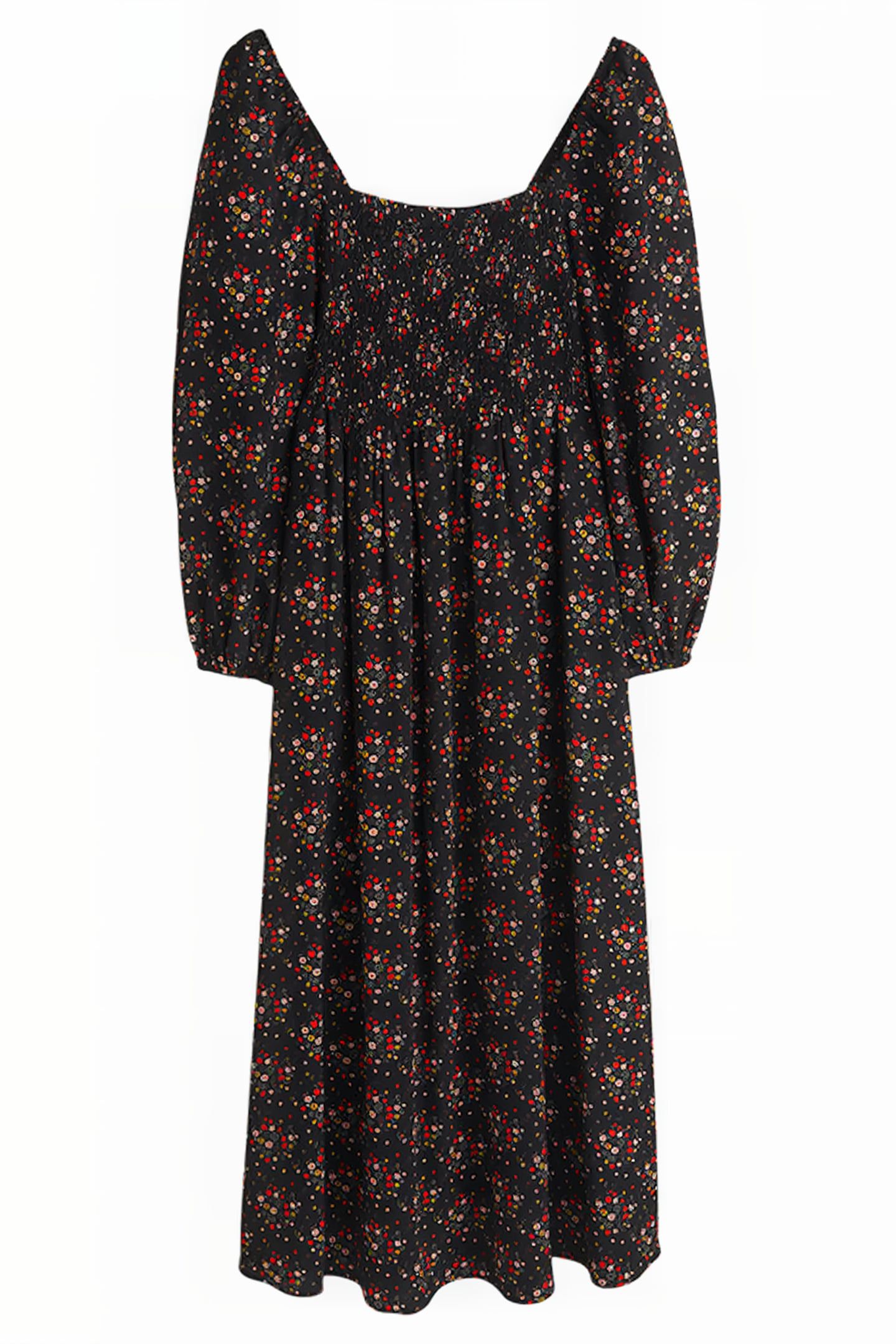 SQUARE NECK SMOCKED MAXI DRESS BLK 5