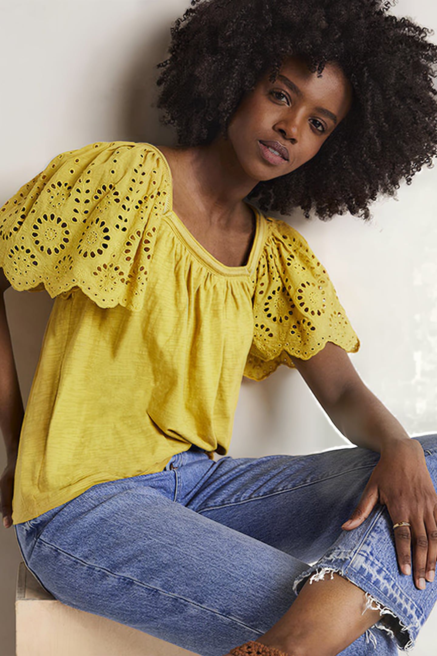SQUARE NECK WOVEN SLEEVE TOP MUS 3