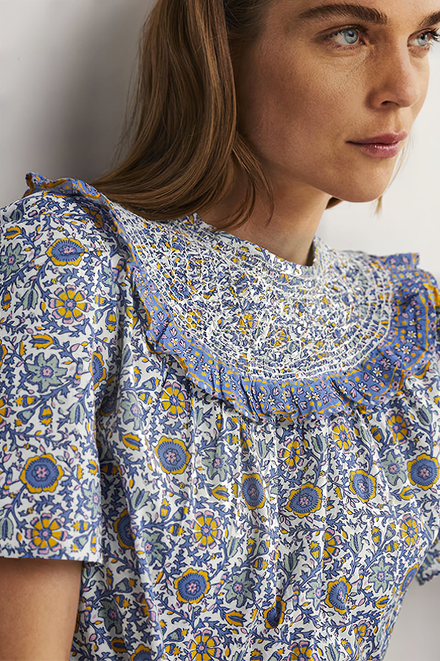 SMOCKED NECK PRINTED TOP IVO 5