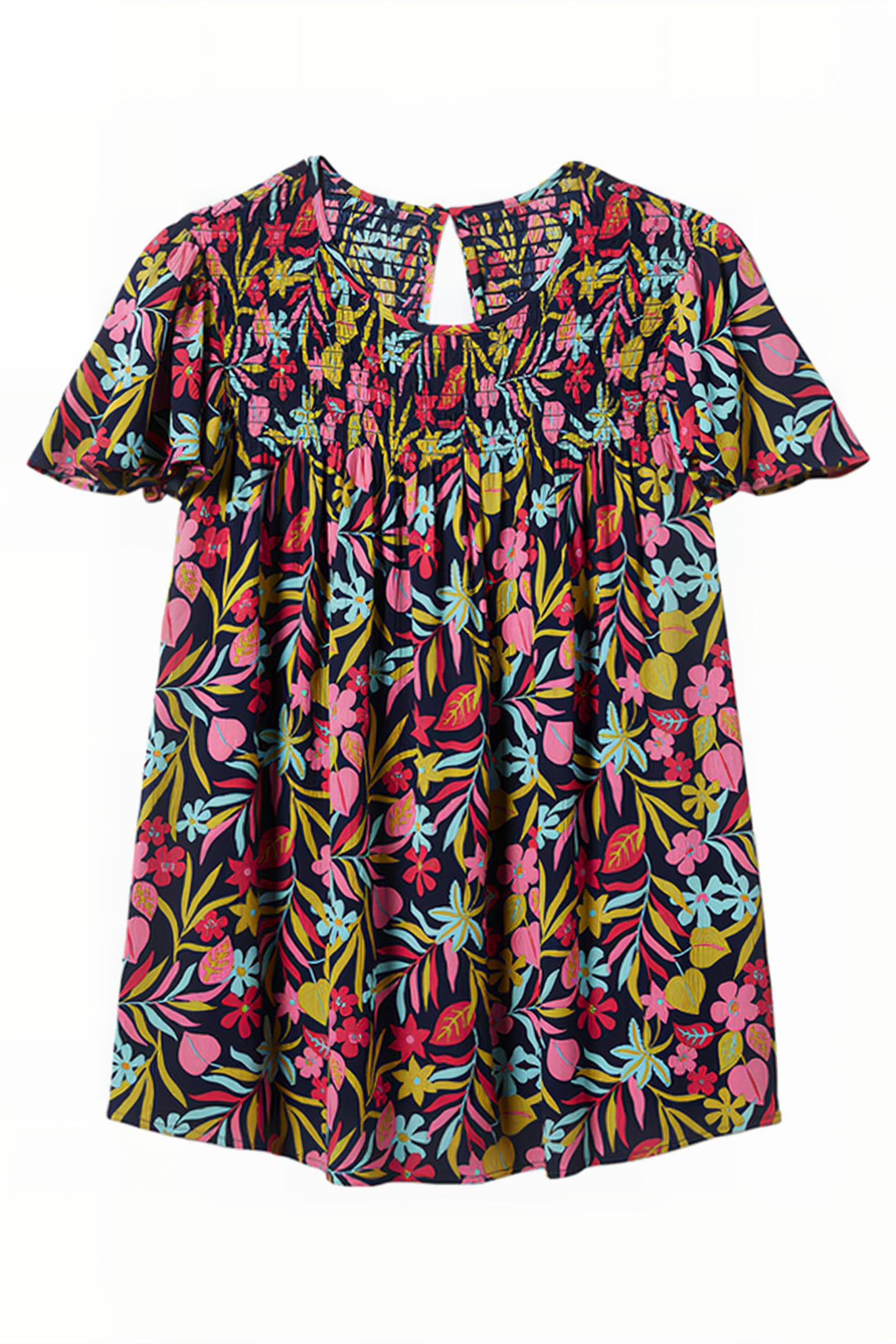 LAYLA PRINTED SMOCKED TOP NVY 1